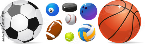 Set of sports balls and equipment for sports games