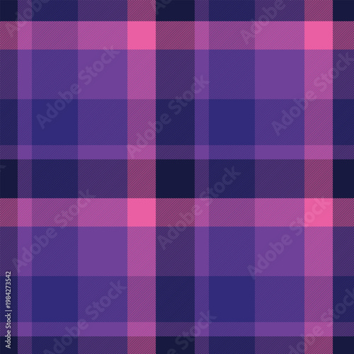 Birthday background pattern seamless, shabby plaid tartan textile. Elementary texture vector fabric check in violet and indigo colors.