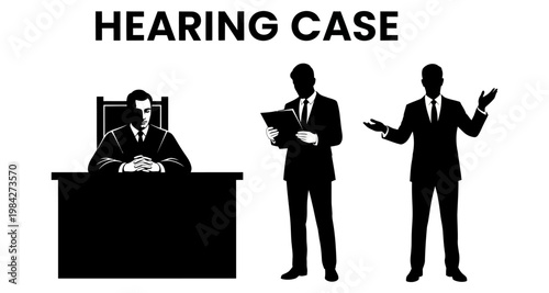 Lawyer presenting case before judge and colleague in courtroom during legal proceeding