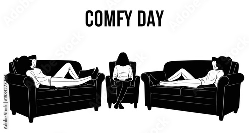 People relaxing on sofas and chair during a cozy day indoors