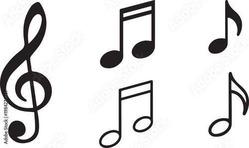 Music note and musical symbol icon set with melody sound notation and audio symbols vector