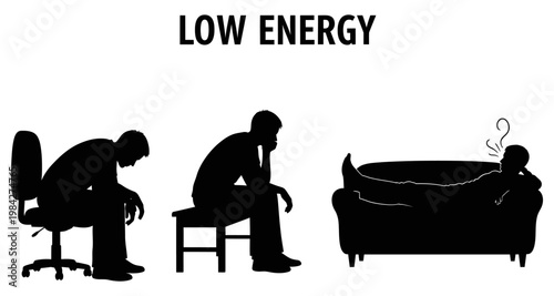 Silhouetted figures demonstrating low energy stages from sitting to lying down