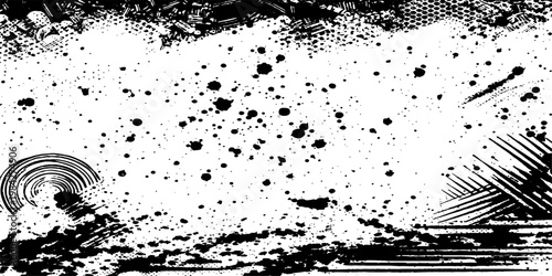 Abstract a striking high-contrast texture artwork, splashes and brushstrokes in ebony black on an pristine background, which will make a visual statement.