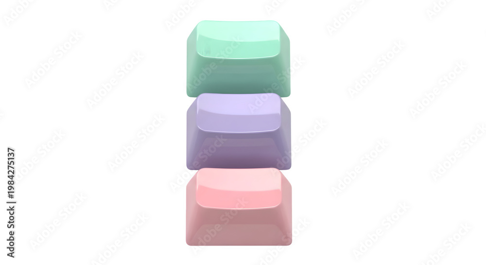 Fototapeta premium Three colorful soap bars are stacked vertically on a transparent background.