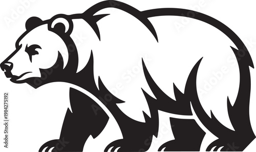 Black and white minimalist grizzly bear profile walking left animal wildlife