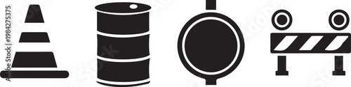Road construction warning symbols with traffic safety icons and hazard signs collection