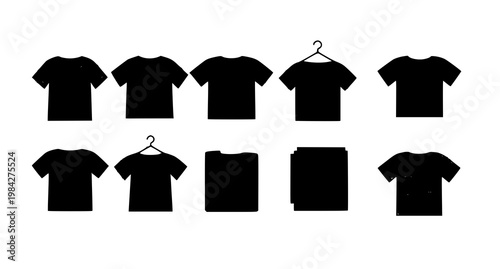 Black T shirt glyph icon set with modern clothing symbols for fashion apparel and retail design vector pack