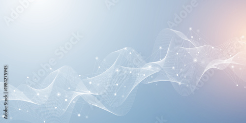 Modern digital technology background design with molecular plexus lines and dots. Futuristic network connection. Data flow. Abstract mesh, big data technology, AI, science, cyberspace.