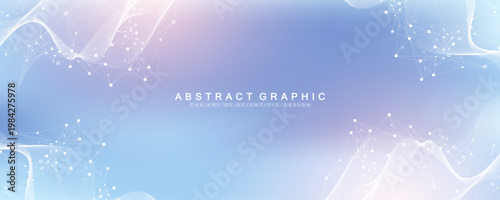 Modern digital technology background design with molecular plexus lines and dots. Futuristic network connection. Data flow. Abstract mesh, big data technology, AI, science, cyberspace.