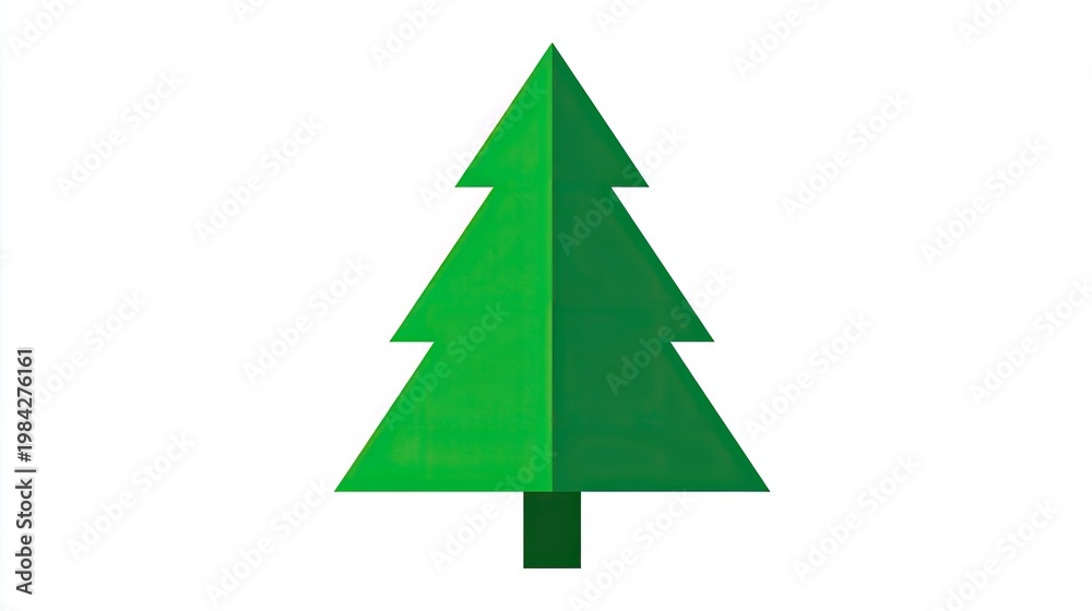 Fototapeta premium Stylized evergreen tree shape presented with flat, geometric construction against a pure white background