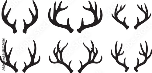 Deer antlers silhouette set with different stag horn shapes for hunting wildlife and nature design