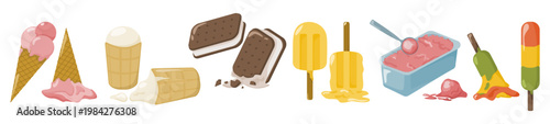 Summer Ice Cream Types Mini Collection Illustration on White Background