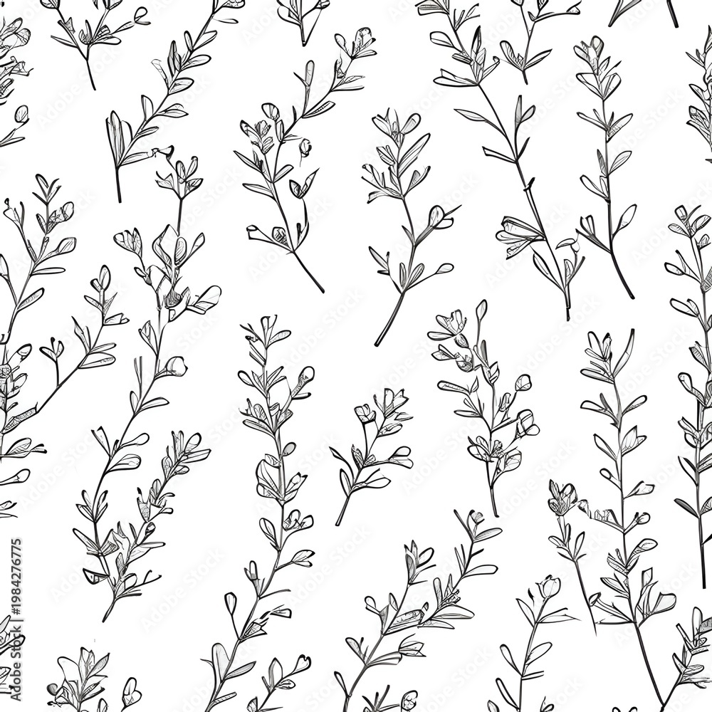 Fototapeta premium Tiny lavender stem pattern for fabric, wallpaper, packaging, and botanical background.