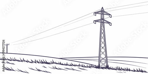 Electrical pylon transmission tower in rural field landscape with electricity transmission landscape infrastructure electrical electric engineering distribution environment industrial