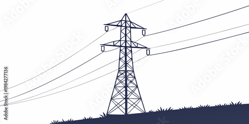 High voltage electricity pylon transmission tower silhouette with electricity transmission infrastructure electric industrial silhouette engineering distribution technology structure