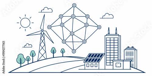 Smart energy network and sustainable infrastructure graphic concept with infrastructure sustainable connectivity technology landscape buildings innovation development environment renewable