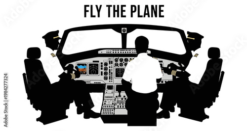 Two pilots in a cockpit with a third pilot flying the aircraft during daylight