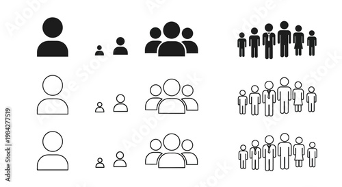 Black and white people icons set.