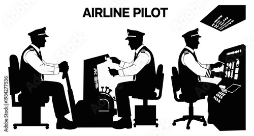 Airline pilot in flight simulator training with control panels and instruments