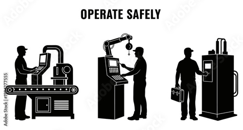 Worker operating industrial machinery with safety controls and automated robotic arm