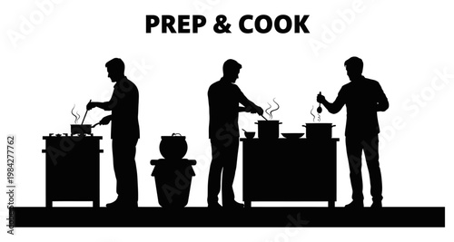 Chefs preparing and cooking food in a professional kitchen setting
