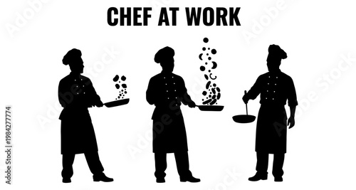 Chefs cooking in silhouette during a busy service with bubbling pans