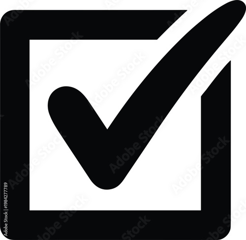 Black Check Mark Inside Square Outline On White Background untitled