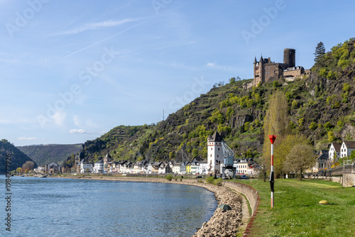 Wallpaper Mural scenic view to city of St. Goarshausen island of  in the middle Rhine valley in Germany Torontodigital.ca