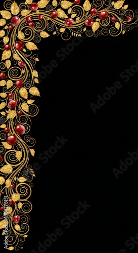 Vibrant autumn leaves and swirling vines design