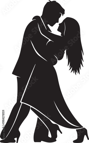 Elegant couple dancing in an intimate and graceful embrace silhouette style silhouette vector icon