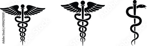 Konstfotografi Caduceus and Rod of Asclepius Medical Symbols Black Icons Keywords: caduceus, ro