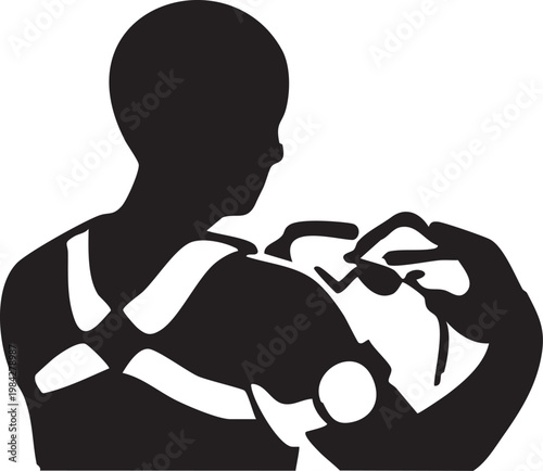 Individual Using Posture Correction Wearable Vector Silhouette Illustration