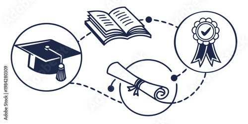 Graduation education concept elements flowchart line graphic with graduation education certificate academic university learning knowledge achievement flowchart illustration isolated