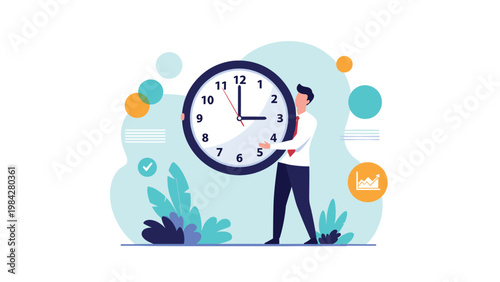 A businessman intently holds a large clock, symbolizing the critical importance of effective time management and adherence to deadlines.