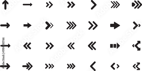 Collection of various black arrow symbols on white