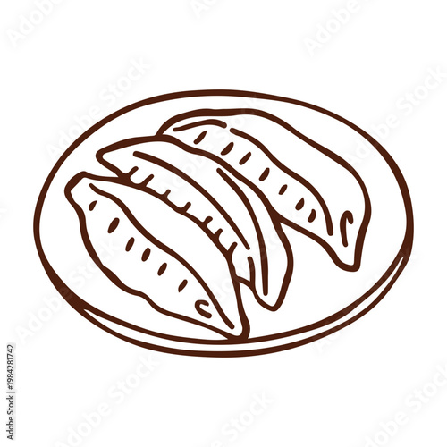 Japanese Gyoza Pan Fried Dumplings Line Art