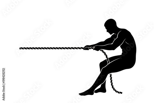 Tug of War: A determined figure embodies strength and resolve, pulling with all his might on a sturdy rope in a contest of wills. Capturing the spirit of competition and collaborative effort.