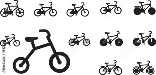Various bicycle silhouettes on white background
