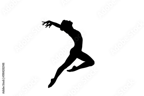 Grace in Motion: Capturing the elegance of a dancer's silhouette as she leaps and bends, a timeless symbol of poise and artistic expression. A dancer's silhouette expresses fluidity and rhythm.