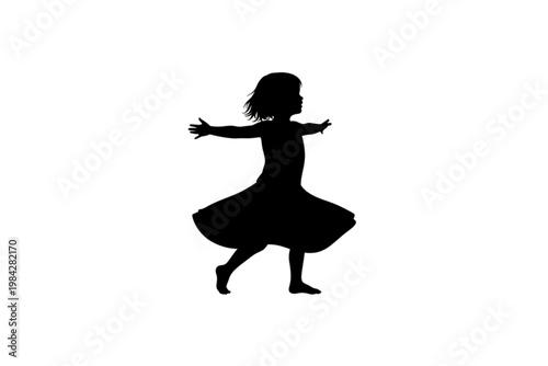 Silhouette of a Twirling Child: A graceful silhouette of a young child, joyfully spinning with arms outstretched, evoking a sense of carefree motion and the wonder of childhood.