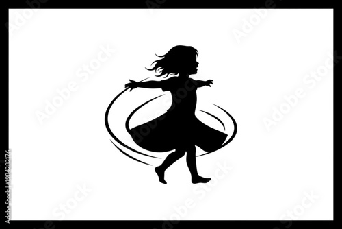 Joyful Silhouette: A spirited young girl joyfully twirls, her silhouette against a simple background embodying freedom and boundless energy.