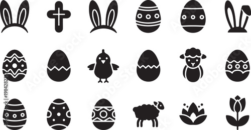 Easter icons set with eggs and bunny symbols