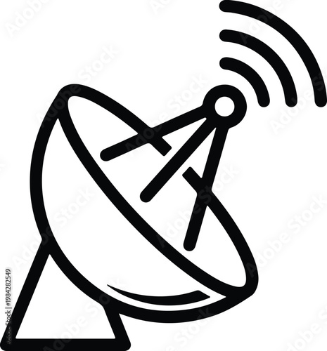 Silhouette satellite dish transmitting signal waves network technology vector design