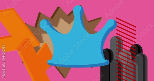 Crown geometrical graphic retro Royal theme background video. Minimal geometric elements animation. Vintage abstract shapes illustration for advertising.
