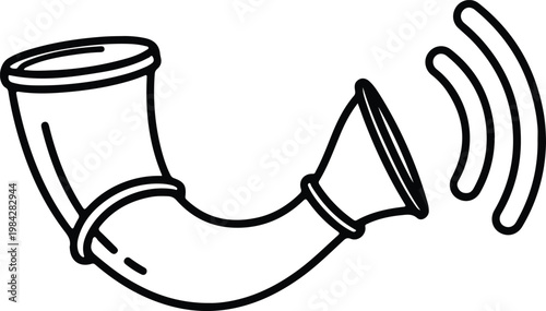 Silhouette traditional hunting horn with sound waves line art vector design
