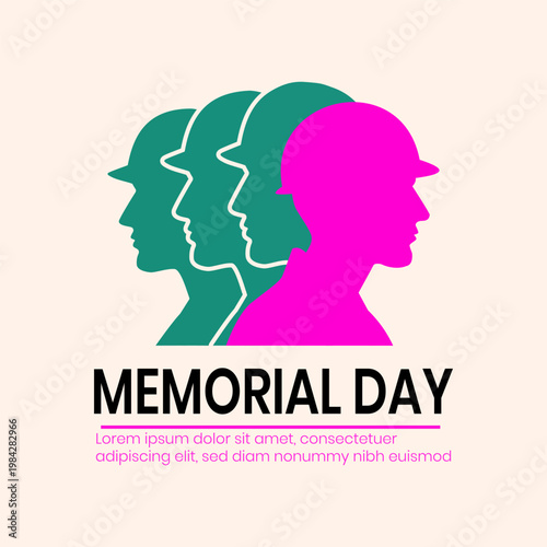Memorial day graphic with purple and green silhouettes on beige background
