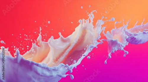 A splash of milk against a vibrant colorful background with liquid movement