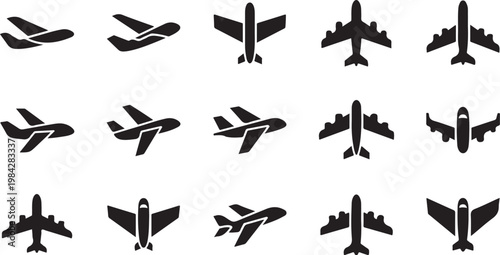 Airplane Silhouettes in Various Flight Positions Collection