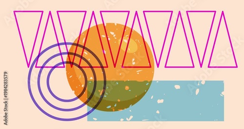 Colorful geometric shapes animation. Object in trendy riso graph design. Geometry elements abstract risograph texture style video.