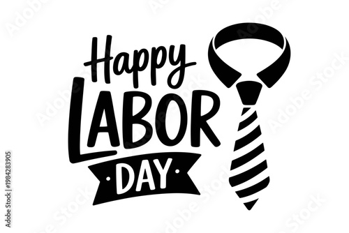Happy Labor Day celebration graphic with stylized tie design